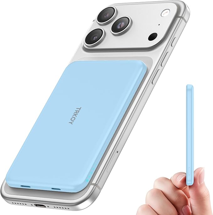 for Magsafe Portable Charger, 5000mAh for Magsafe Power Bank with USB C | Camping Essential for Magnetic Battery Pack for iPhone 17/16/15/14/13/12 All Series (Sky Blue) by TRKOY