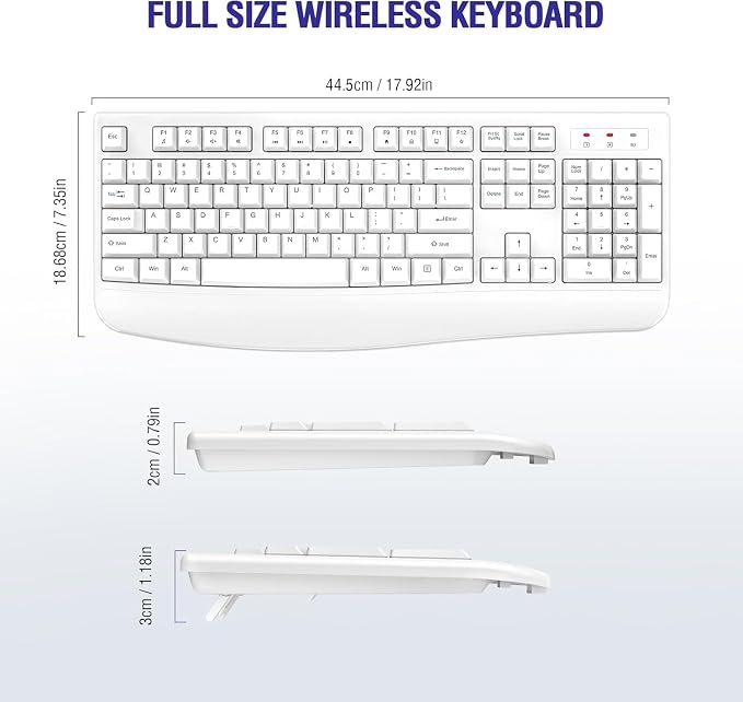 QUASIO Wireless Keyboard, 2.4G Full-Sized Ergonomic Wireless Computer Keyboard with Wrist Rest for Windows, Mac OS Laptop/PC/Desktop/Notebook(Off White) - Image 7