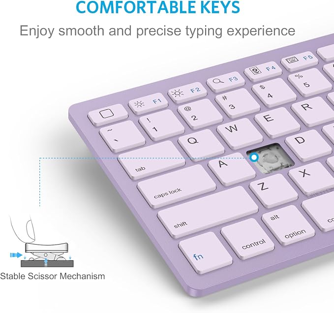 OMOTON Ultra-Slim Bluetooth Keyboard for iPad,iPad Pro/Air/Mini,iPhone | Stable Wireless iOS Keyboard with 12 Multimedia Keys, Portable Size for Office, Business, Travel, School, Purple - Image 6