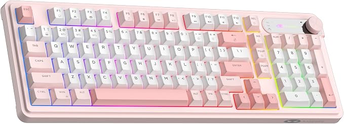 MageGee GK960 Wireless Keyboard, 98 Keys Tri-Mode BT/2.4G/Wired Membrane Gaming Keyboard, RGB Creamy Keyboard with Number Pad, Knob Control, 4000mAh Battery - Sakura Pink - Image 8