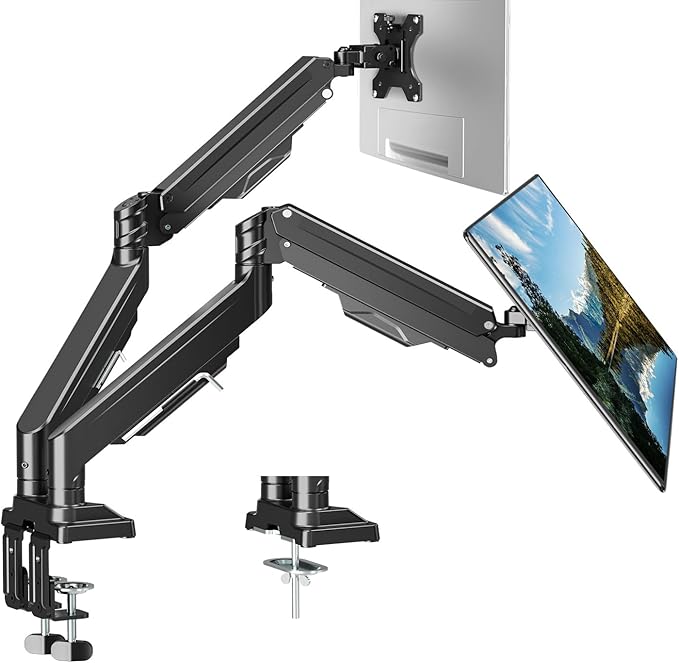 Dual Monitor Mount for Screens up to 43", Heavy Duty Monitor Arm | Ultrawide Desk Mount Holds 2.2-33lbs Each, Premium Gas Spring Adjustable Computer Monitor Arm for 2 Monitors, VESA Mount by ERGOFOCUS