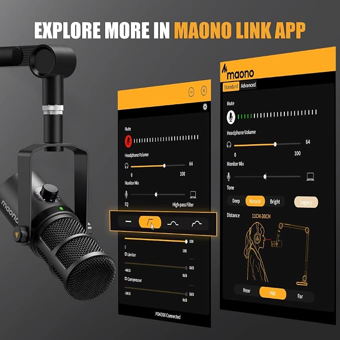MAONO PD400X Dynamic Microphone, USB/XLR Podcast PC Mic with Software | EQ,Tap-to-Mute, Headphone Jack, Gain Knob & Volume Control, Studio Mic for Broadcast, Recording, Streaming & Gaming - Image 4