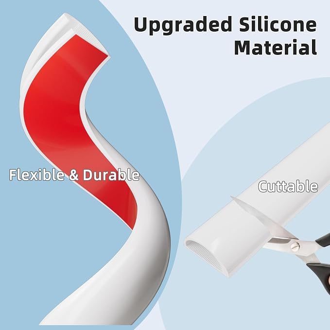 118"Flexible Cord Hider for 2-3 Cable,Side-Open Cord Cover for Wire on Wall | Self Adhesive Cable Concealer for Wall Mounted TV,Silicone Cord Raceway for Home Office Hide Wires,W 1.08"× H 0.6",White - Image 6