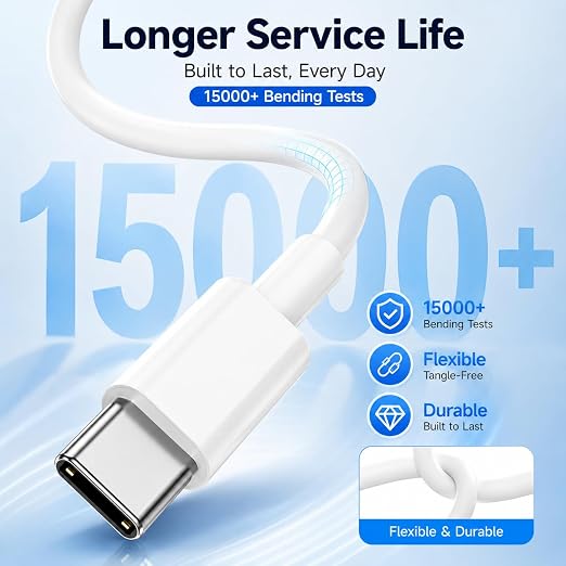 chcela 60W USB C to C Cable 3 Pack 3FT 6FT 10FT Fast Charging Cord White | 3-Pack 3FT, 6FT and 10FT USB-C cables with 60W PD 3.0 charging and data sync for iPhone 17, Galaxy S26 and MacBook White - Image 3