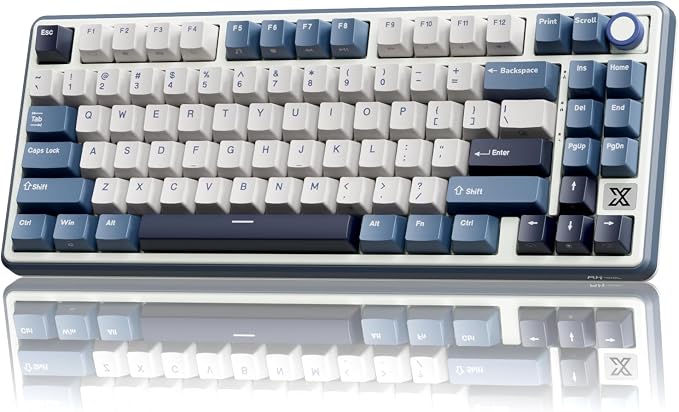 RK ROYAL KLUDGE X87 Gasket Mechanical Keyboard, 75% Wireless Gaming Keyboard with Touchable X-Plate & Volume Knob, Bluetooth/2.4GHz/Wired, Hot Swappable RGB Backlit (Blue, Tactile Beige Switch) by RKROYALKLUDGE