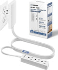 Saker Outlet Concealer Power Strip, 8ft Flat Cord, 3 Outlets, White | 8ft Ultra-Thin Flat Extension Cord, Low-Profile Flat Plug Design, 3 Convenient AC Outlets, Wall-Hugging Cord Management by Saker