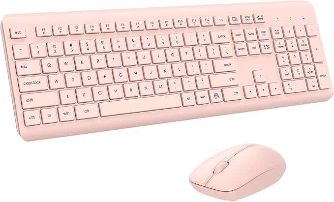 Wireless Keyboard and Mouse Combo, Full-Size Silent Ergonomic Keyboard and Optical Mouse, Long Battery Life, 2.4G Lag-Free Mice Keyboard for Computer, Mac, Laptop, PC, Windows(Pink) by EDJO