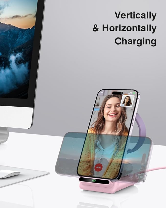 Wireless Charging Station,3 in 1 Charging Stand for Apple Multiple Devices | Fast Wireless Charger for Apple Watch Ultra 11 10 9 8 7 6 SE 5 4 3, for iPhone 17/Air/16/15/14/13/12,for AirPods Pro(Pink) - Image 5