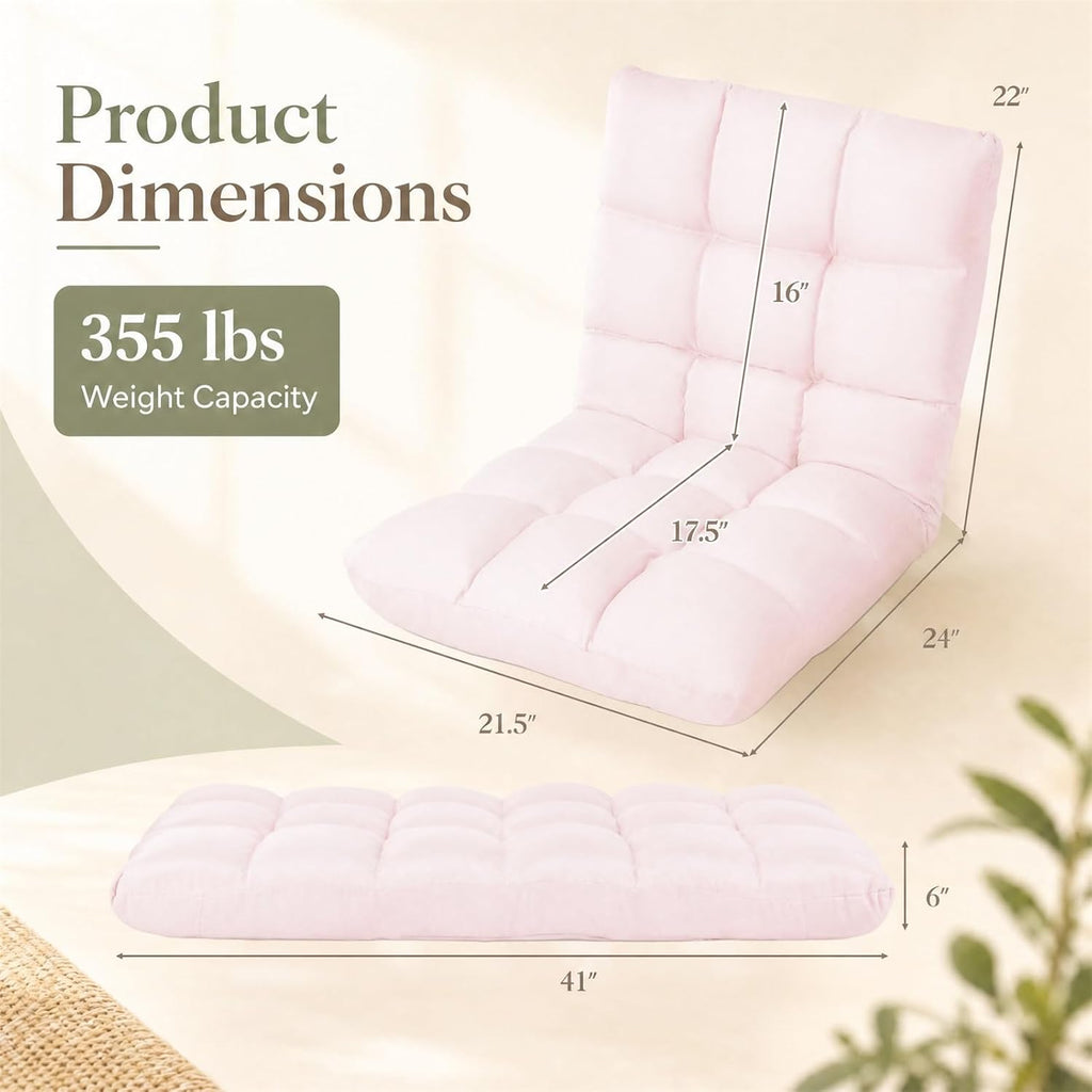 COSTWAY Floor Chair, Folding Gaming Chair with Back Support (Light Pink) - Image 2