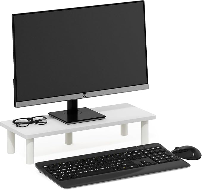 Furinno TURN-N-TUBE Monitor Stand Riser, 23.6" Wide Rectangle Monitor Riser, Laptop Stand for Desk, Office Desktop Accessories Organizers, Toolless Assembly, For Study Room, Dorm, White by Furinno-FitsYourSpaceFitsYourBudget