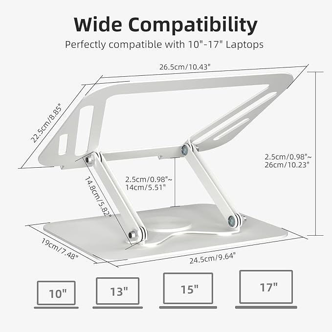 suptek Laptop Stand for Desk, Adjustable Computer Notebook Stand with 360° Rotating Base, Ergonomic Laptop Riser for Collaborative Work, Foldable & Portable Laptop Stand,fits for 11-17" Laptops,White - Image 2