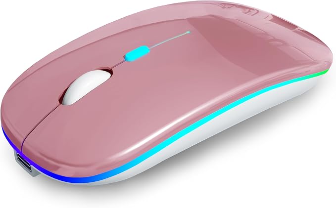 AIKOKOK Wireless Bluetooth Mouse, Rechargeable Dual Mode Mouse, Rose Gold | BT 5.2 & 2.4G USB Receiver, 3 Adjustable DPI,LED Lights,Slim,Silent,Portable Computer Mouse for Laptop,PC,MacBook,iPad,Tablet by AIKOKOK
