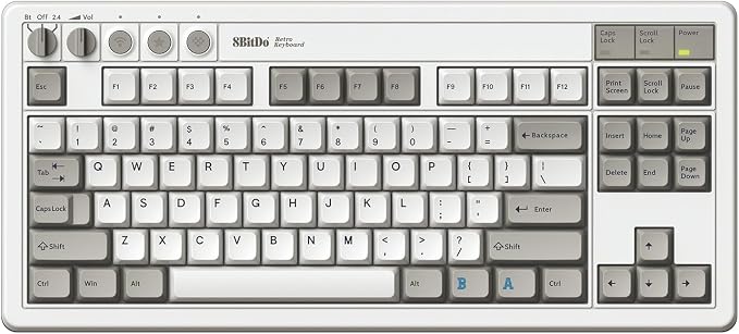 8Bitdo Retro Mechanical Keyboard for Windows & Android, M Edition | Bluetooth, 2.4G and Wired, 87-Key Layout, Kailh Box White Switch V2, Hot-Swappable PCB, Programmable Super Buttons - Image 2