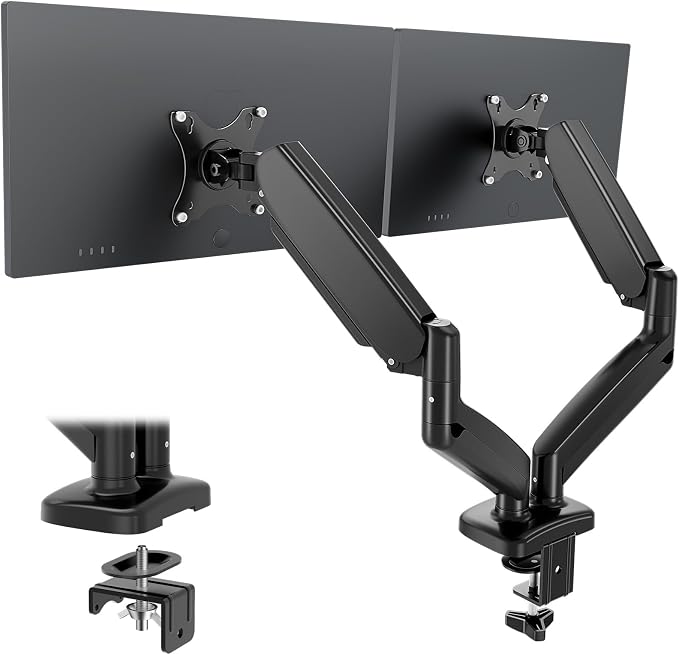 OLIXIS Dual Monitor Stand for Desk, Gas Spring Monitor Arm for 2 Monitors Max 32 Inches, Fully Adjustable Double Mount, VESA Mount with C-Clamp/Grommet Base, Holds Screen 17.6 lbs by OLIXIS