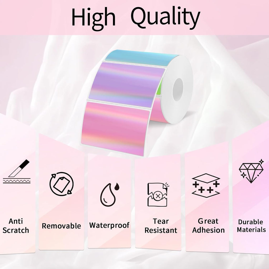3x2 Inch Holographic Thermal Labels, Colorful Direct Thermal Stickers Label, Self-Adhesive Thermals Printer Sticker Labels, Perforation Line Design- 200Pcs/ 1 Roll - Image 4