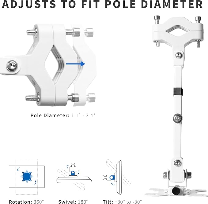 VIVO White Pole Mount Monitor Arm for 17 to 32 in Screen, MOUNT-POLE01AW | Universal, Heavy Duty Steel Design, Full Motion VESA Monitor Arm, Removable 75mm and 100mm VESA Plate - Image 3