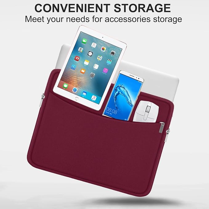 Laptop Sleeve 15.6 inch, Shockproof Protective Laptop Cover Briefcase Carrying Bag with Accessory Pocket, Portable Computer Case Compatible with MacBook, HP, Dell, Lenovo, Asus, Wine Red - Image 2