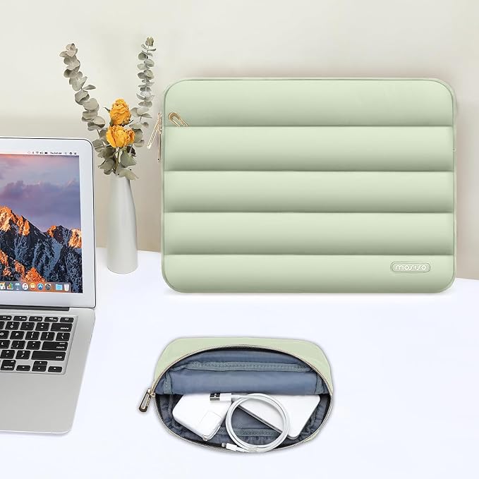 MOSISO Laptop Case 13.3 inch,13-13.3 inch Puffy Laptop Sleeve Carrying Case | Compatible with MacBook Neo/Air 13.6/Pro 13/14, HP Dell ASUS Lenovo, Polyester Horizontal Bag with Small Case, Sage Green - Image 8