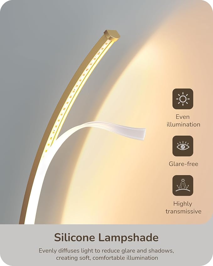EDISHINE Curved LED Table Lamps for Living Room, Modern Bedside Lamp, Gold | 3 Color Temperature & Stepless Dimming, Aluminum & Iron, Silicone Lampshade, Ideal for Living Room, Office - Image 3