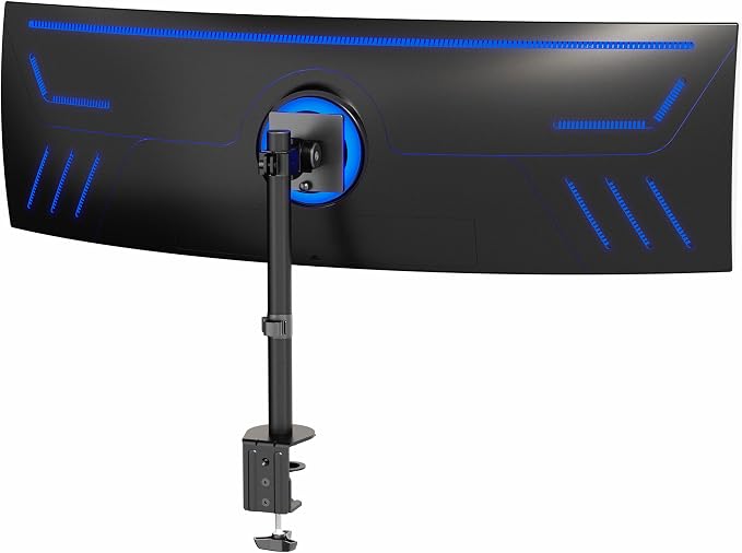 VIVO Clamp-on Single Ultra Wide Monitor Desk Mount, Low Profile Heavy Duty Adjustable Stand for 1 Ultrawide Screen up to 49 inches, 44 lbs Capacity, Black, STAND-V100C by Unknown