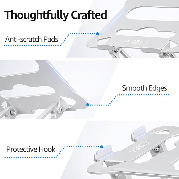 Adjustable Laptop Stand for Desk, 10-15.6“ Laptop Riser, Silver | Sturdy Aluminum Foldable Stand, Heat-Dissipation Design, Ergonomic Holder Fits MacBook/Dell/HP/Lenovo for Home/Office. - Image 8