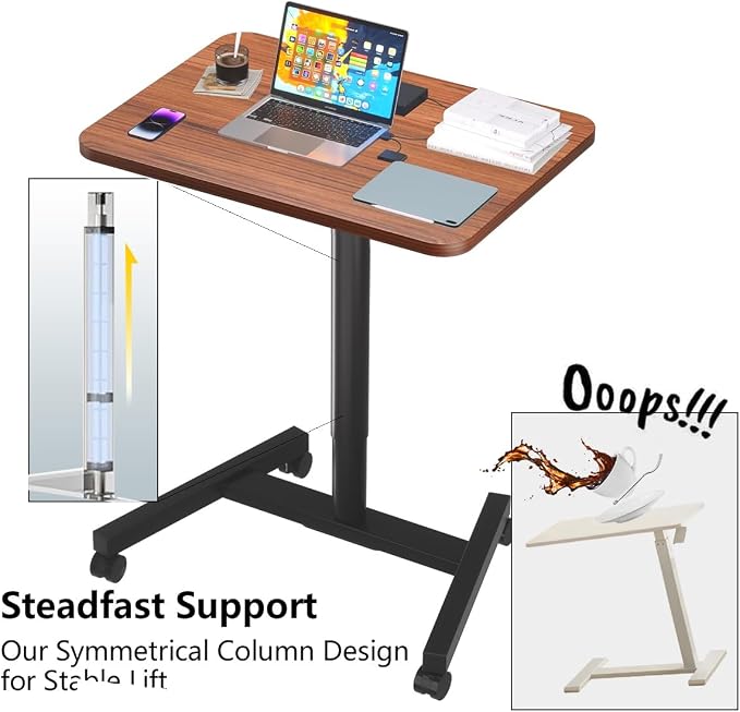 28-Inch Mobile Standing Desk, Adjustable Computer Desk, Portable Standing Desk with Lockable Wheels, Rolling Table for Home Office Classroom Hospital (Walnut) - Image 7