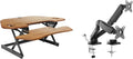Rocelco 46" Height Adjustable Corner Standing Desk Converter with Dual Monitor Arm Mount Bundle - Sit Stand Up Tabletop Computer Workstation Riser - Extra Large Keyboard Tray - Teak (R CADRT-46-MA2) by Rocelco
