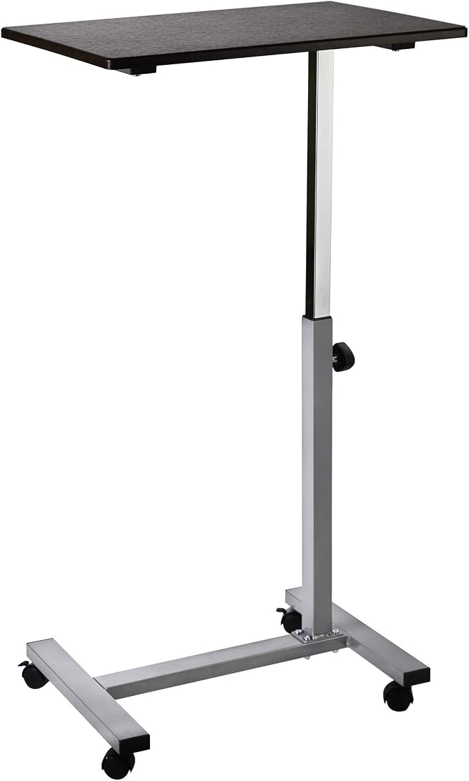 Seville Classics Airlift Height Adjustable Mobile Rolling Laptop Cart Computer Workstation Desk Table for Home, Office, Classroom, Hospital, w/Wheels, Overbed Sit Stand (24"), Espresso by Unknown