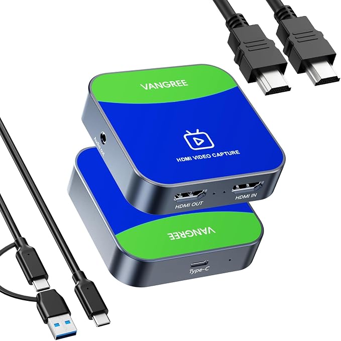 Capture Card for Nintendo Switch, 4K HDMI Capture, USB C 3.0 1080P 60FPS | Audio Video Recorder, low latency, streaming accessories, USB capture card for streaming/gaming, for PS5/Xbox/OBS/Camera/PC by VANGREE