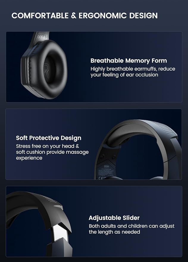 EKSA Wireless Gaming Headset, 2.4GHz USB Gaming Headphones with Microphone for PC, PS5, PS4, Nintendo Switch, 7.1 Surround Sound PC Headset, RGB Light, Ergonomic Design, 3.5mm Wired for Xbox Serie - Image 6