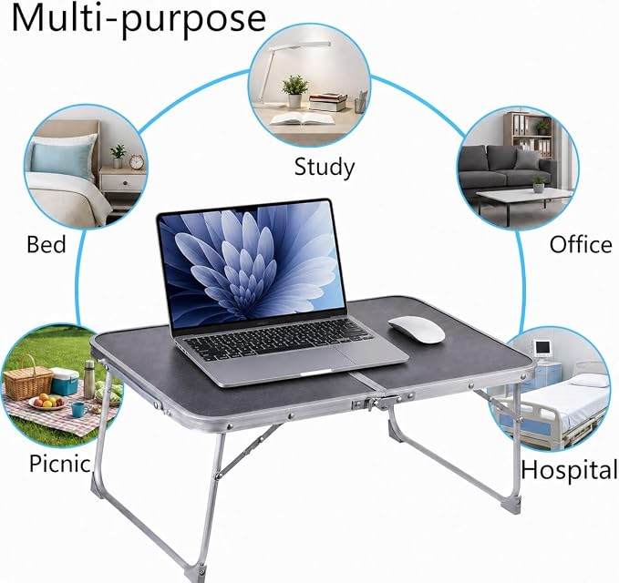 Foldable Laptop Desk, Portable Bed Table with Hidden Storage, Gray | 23.6 x 15.3 in Work Surface, Hidden Storage, Aluminum Frame, Anti-Slip Feet, Carry Handle, Safety Locks - Image 4