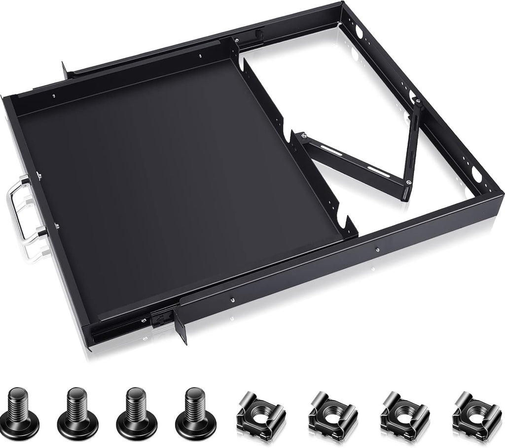 1U Rack Mount Sliding Keyboard Tray Cantilever Network Equipment Racks 19 Inch Cabinet Drawer Sliding Shelf for Server Data Music Studio Accessories by Dunzy