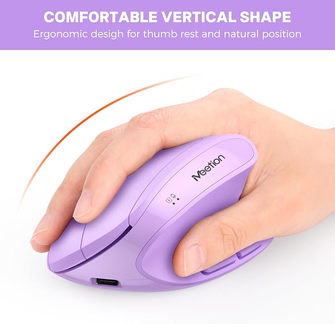 MEETION Ergonomic Keyboard Mouse Combo, Split Design Vertical Mouse, Purple | Rechargeable full-size keyboard with cushioned wrist rest, 2.4GHz USB receiver, natural typing, for Windows, Mac, PC, laptop - Image 7