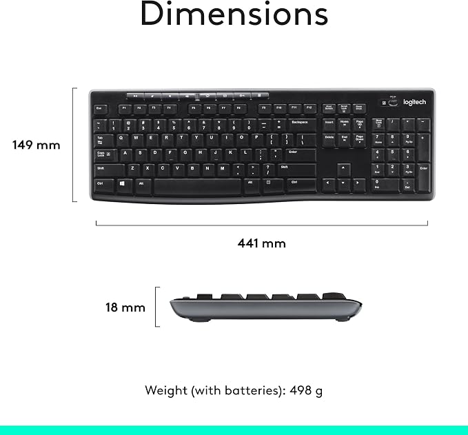 Logitech MK270 Full Size Wireless Keyboard and Mouse Combo - Black - Image 9