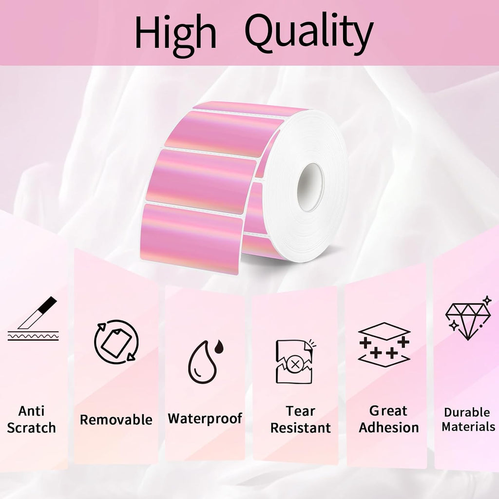Pink Thermal Label 2x1 Inch- Barcode Labels- Holographic Thermal Sticker Labels for Address, Shipping, Compatible with Rollo Label Printer & MUNBYN& Zebra (300 Sheets/Pink) - Image 6
