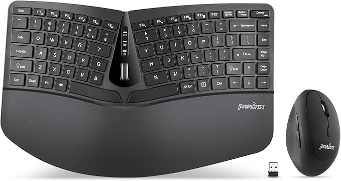 Perixx PERIDUO-606 Wireless Mini Ergonomic Keyboard with Portable Vertical Mouse - Adjustable Palm Rest Stand - Membrane Low Profile Keys - US English by PerixxComputerGmbH