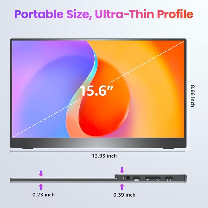 Upperizon Portable Monitor 15.6 inch FHD 87% sRGB 60Hz IPS HDR HDMI USB-C Travel Monitor for Laptop MacBook PC Surface PS5 Xbox, External Display with Kickstand & Speakers, VESA Compatible - Image 8