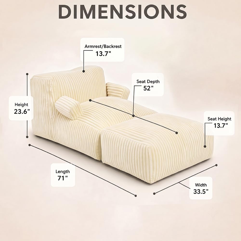 Giant Bean Bag Chair — Plush Faux Fur, Foldable Memory Foam Lounger, Removable Washable Cover for Living Room, Gaming & Lounge (Stripe White) - Image 2