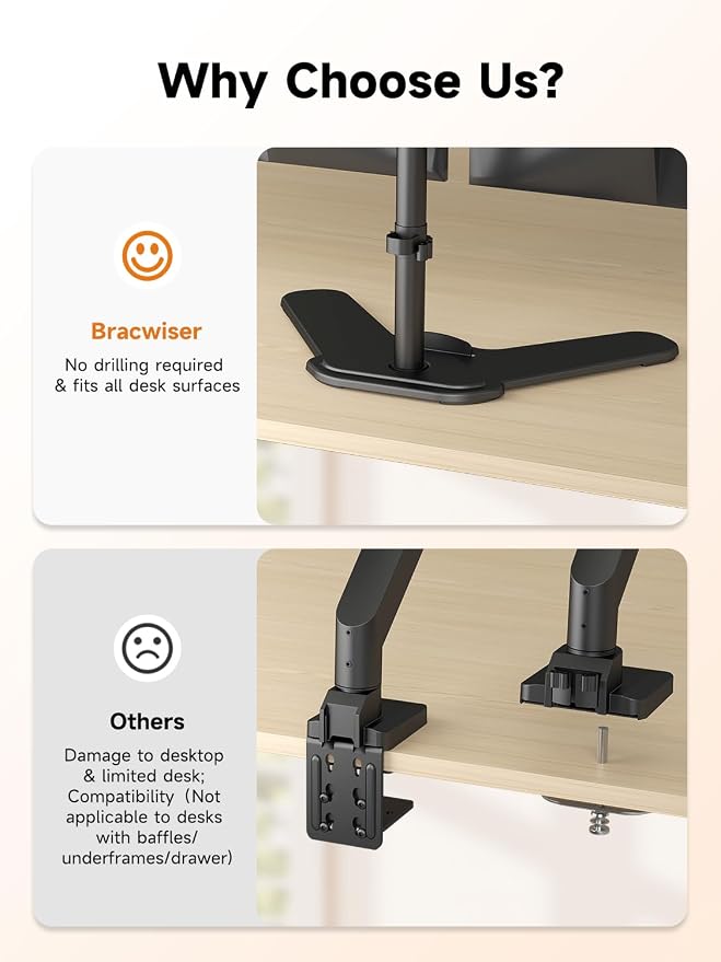 Dual Monitor Stand Mount, Free-Standing Full Motion Monitor Desk Mount for Two 13-32 inch, 15.43lbs, Adjustable Angle Height Monitors Arm, Desk Stand, Ergonomic L Feet, Black (ML7442) - Image 8