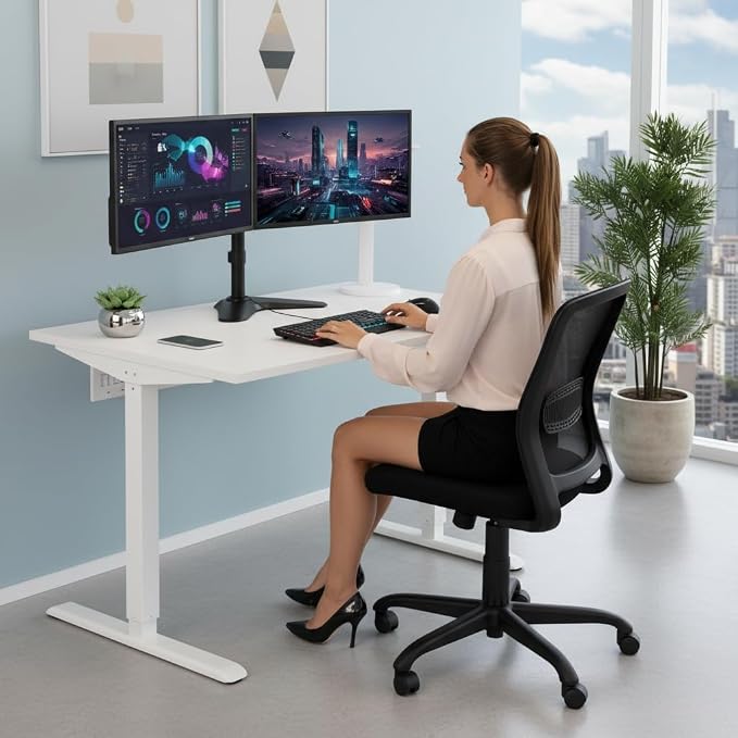 Mount-It! Dual Monitor Stand for Desk - Double Monitor Mount for 2 Screens up to 32 Inch and 17 Lbs - Free-Standing Base Swivel, Tilt, Rotates 360 Adjustable Arms - VESA Compatible High Grade Steel - Image 9