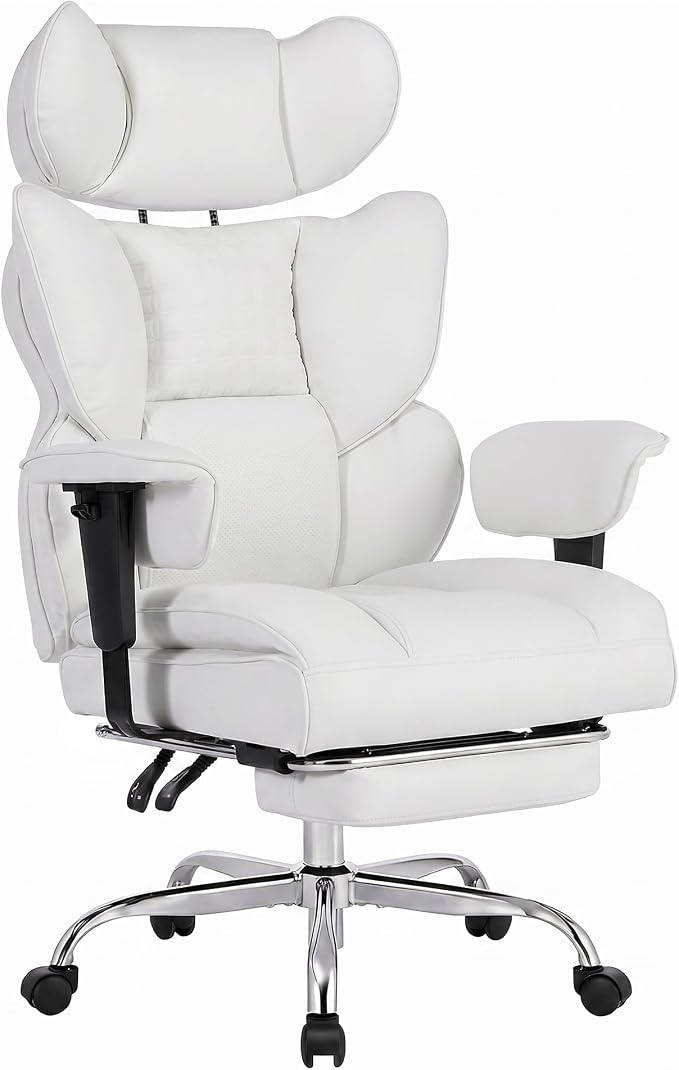 Big and Tall Office Chair 400 LBS, for Adults, Home Office | PU Leather, Executive Ergonomic Desk Chair with Footrest, Lumbar Support, Wide Seat ,Reclining, Adjustable Armrest, Beige - Image 3