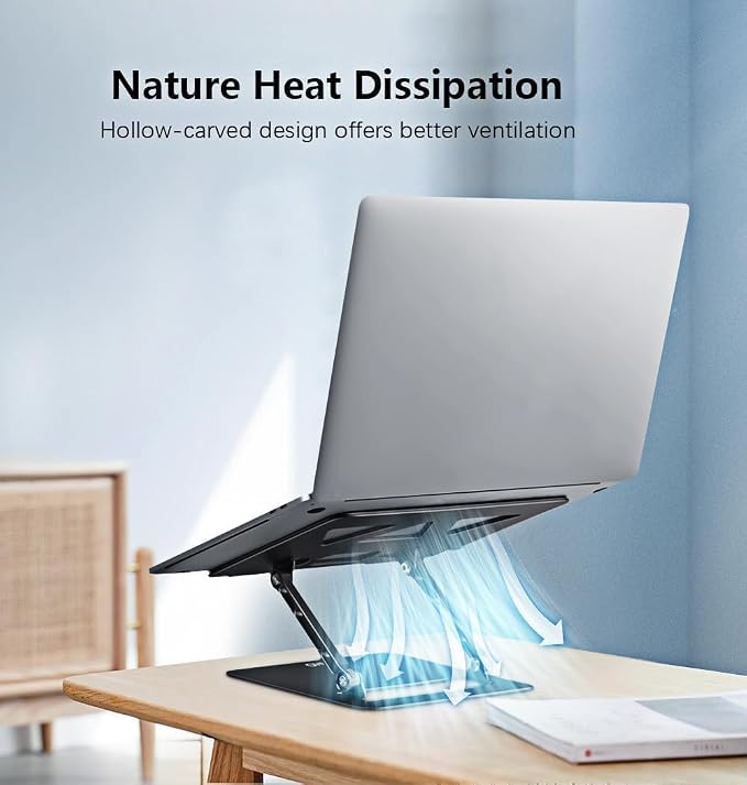 Aoviho Adjustable Laptop Stand for Desk, Portable Laptop Stand Holder and Riser, Foldable Aluminum Notebook Computer Stand for MacBook Air Pro HP Lenovo Dell Samsung Chromebook, 10-15.6 inch, Black - Image 7