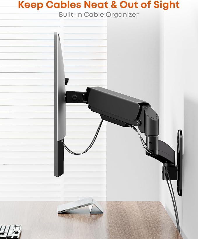 Single Monitor Wall Mount fits 17-32 inch Flat/Curved Screen | Gas Spring, Full Motion, Up to 19.8lbs per Arm, VESA 75x75/100x100, Black - Image 9