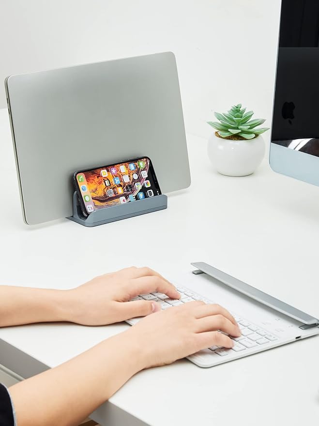 JARLINK 2-in-1 Vertical Laptop Stand, Adjustable Aluminum Desk Dock, Gray | Adjustable Laptop Holder for Desk, Space-Saving Organizer Compatible with All MacBook, Samsung, HP, Dell, Chromebook - Image 6