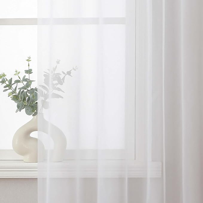 White Short Sheer Cafe Kitchen Curtains 36 Inch Length 2 Panels Set | Half Curtains for Living Room Bedroom Basement Bathroom Small window, Sheer curtain over sink, Rod Pocket, Each 42"W x 36"L - Image 2