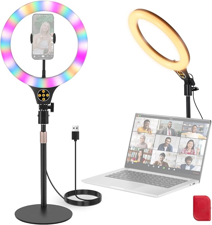 NEEWER ENTRY LEVEL VERSION N37 10.5" RGB Ring Light with Desktop Stand/Phone Holder Compatible with iPhone/Remote, 10W CRI85+ LED Lighting for TikTok YouTube Streaming Recording Laptop Zoom Video Call by Neewer