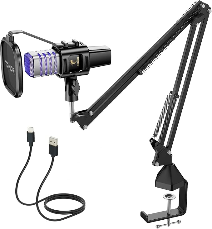 TONOR USB Gaming Microphone, RGB Streaming Microfono Set, PC Podcast Recording Computer Mic for PS4/5, Discord, Twitch, Cardioid Condenser Mic with Adjustable Boom Arm Stand TC30S+ by TONOR