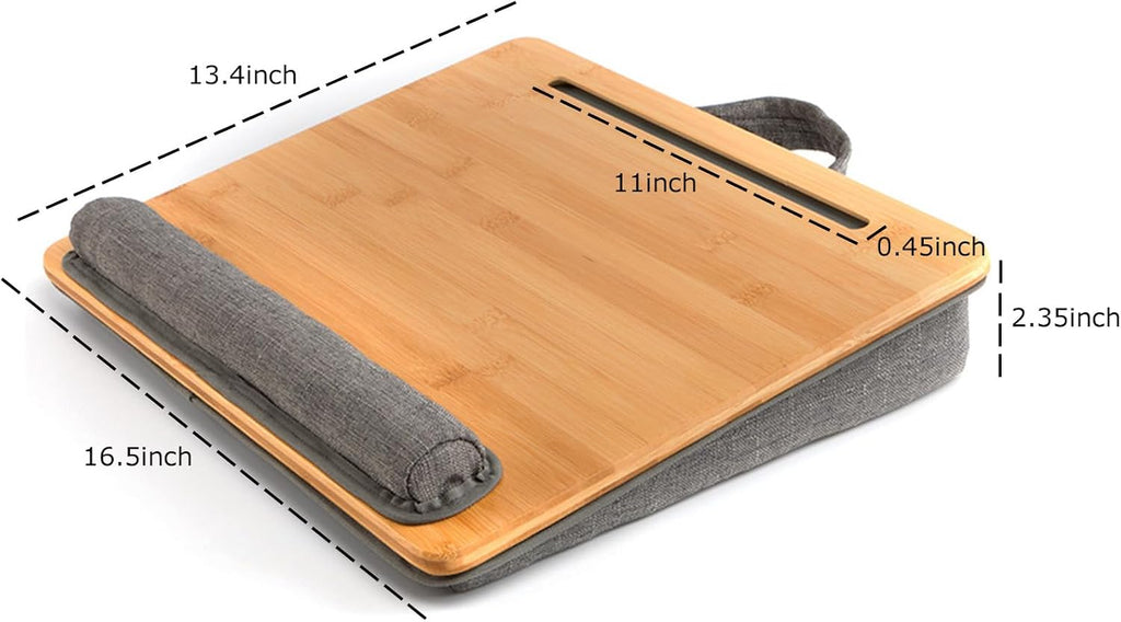 Bamboo Lap Desk for Laptop with Cushion Tablet Phone Holder Handle - Image 3