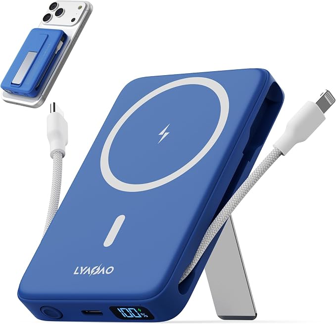Magnetic Portable Charger 10000mAh, 22.5W Power Bank with Built in Cable | Foldable Stand,20W Fast Charging for Magsafe Battery Pack with LED Display, Travel Essential for iPhone 17/16/15/14/13/12 Pro by Unknown