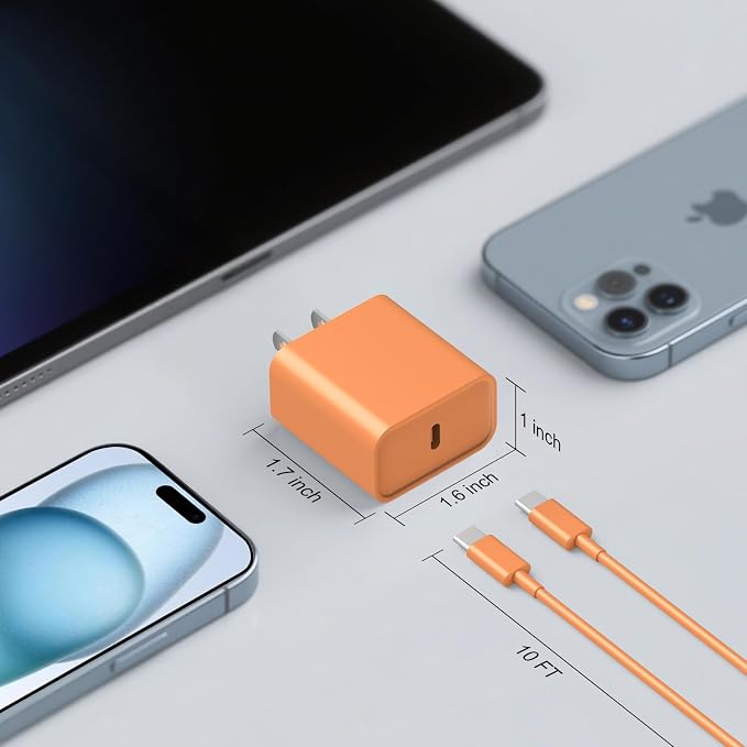 for iPhone 17 16 15 Charger Fast Charging 10FT Cable 20W USBC Cube Orange | 2Pack [ETL Safety Certified] Charging Cord with Type C Cube for iPhone 17/17 Pro/17 Pro Max/16/16 Pro/16 Pro max/15 - Image 6